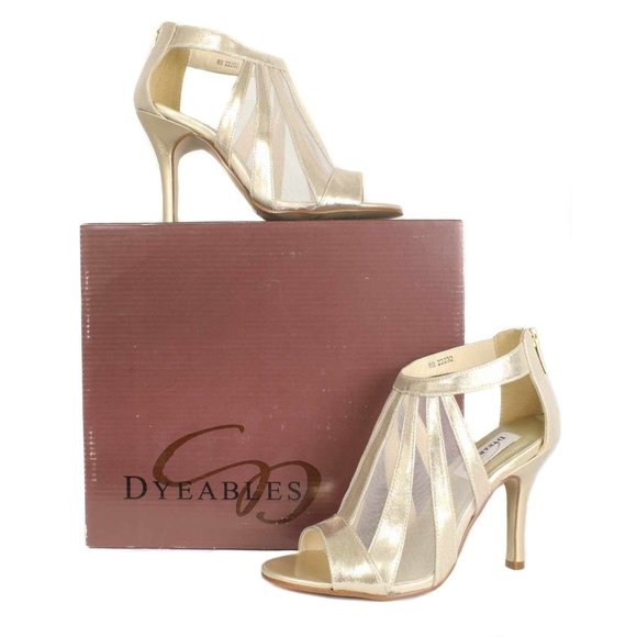DYEABLES Lotus Champagne Shimmer Open Toe Heels Size 8 - Picture 2 of 9